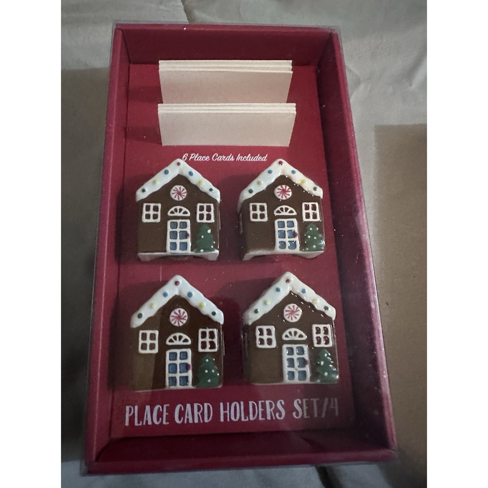 Christmas Gingerbread House Place Card Holders Set of 12 Ceramic Holiday Decor